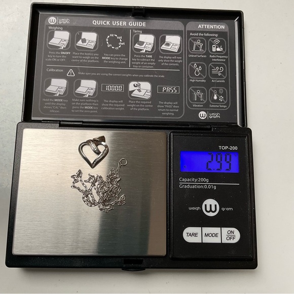 10K White Gold Heart Pendant Baguette & Round Accents 14K White Gold Chain 16” - Picture 16 of 16